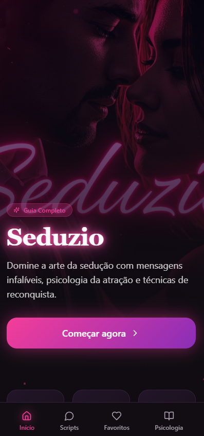 Seduzio App - Interface do aplicativo com scripts e guias